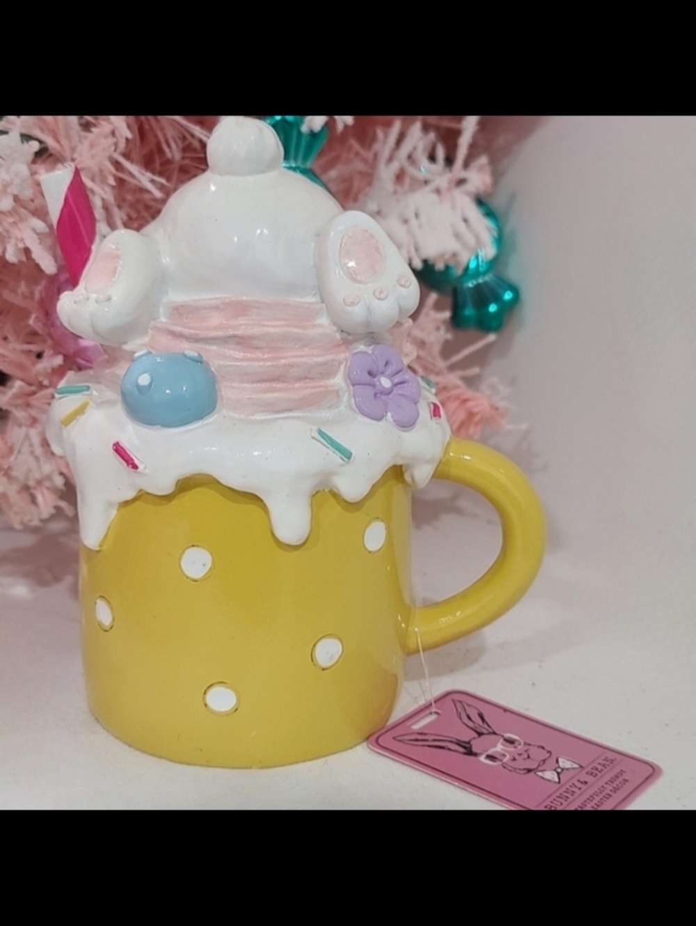 Easter Bunny Butt Whipped Cream Latte Mug Figure Tier Tray Coffee Bar Decor New